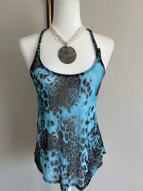 Vintage Wet Seal Blue Animal Print Tank Top - Sleeveless Women’s Top Size M